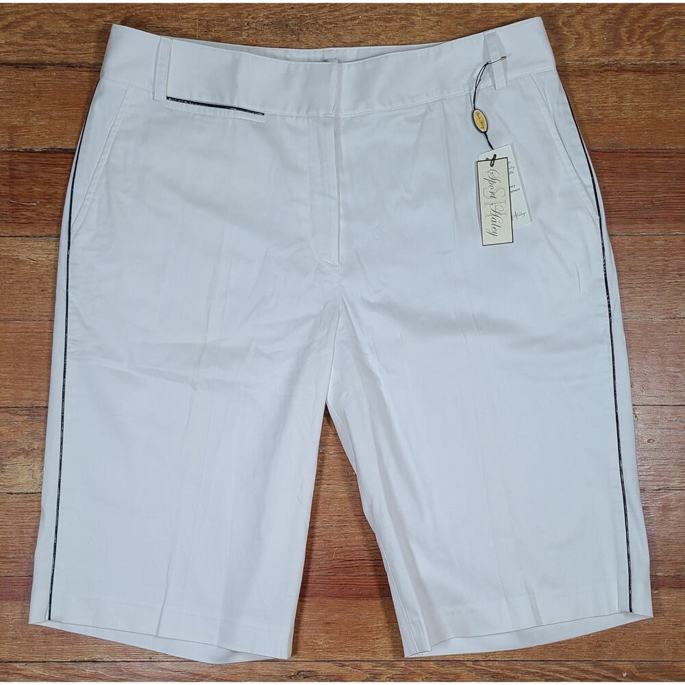 Sport Haley Women's 12 Golf Bermuda Golf Shorts White W/Pinstripe NWT Stretch